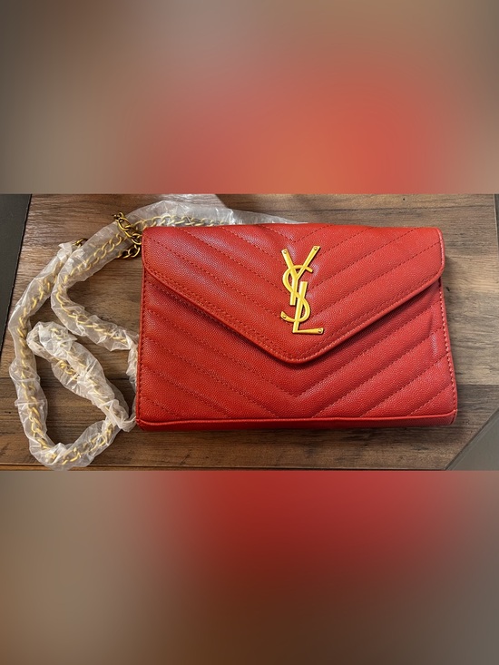 None Handbags - INSPIRED Redish Orange Leather Crossbody with Gold Hardware